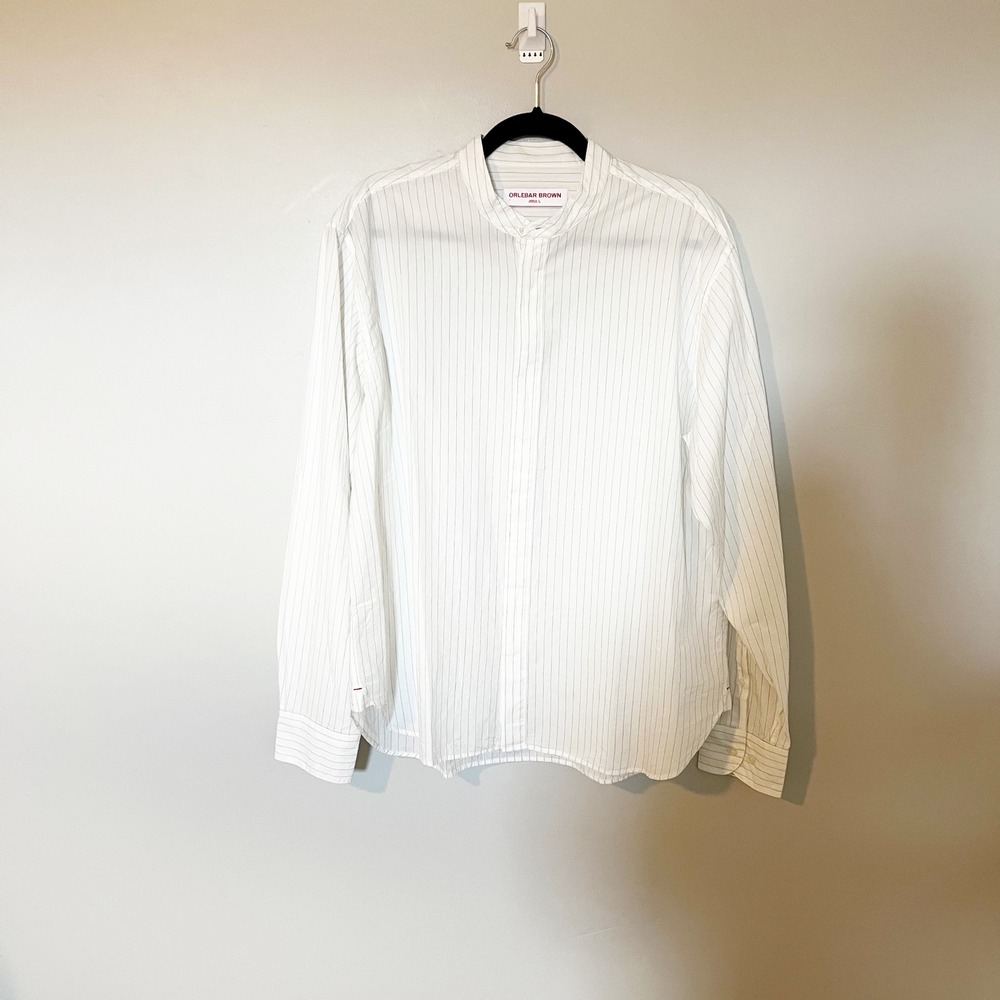 Orlebar Brown Dekker‎ Grandad-collar Pinstriped Cotton-poplin button up large